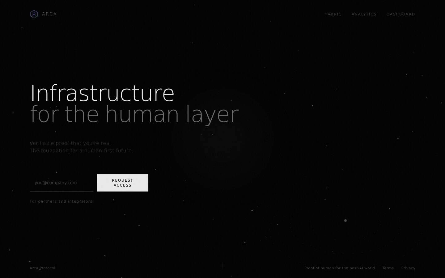 Arca Protocol: screenshot of the live site