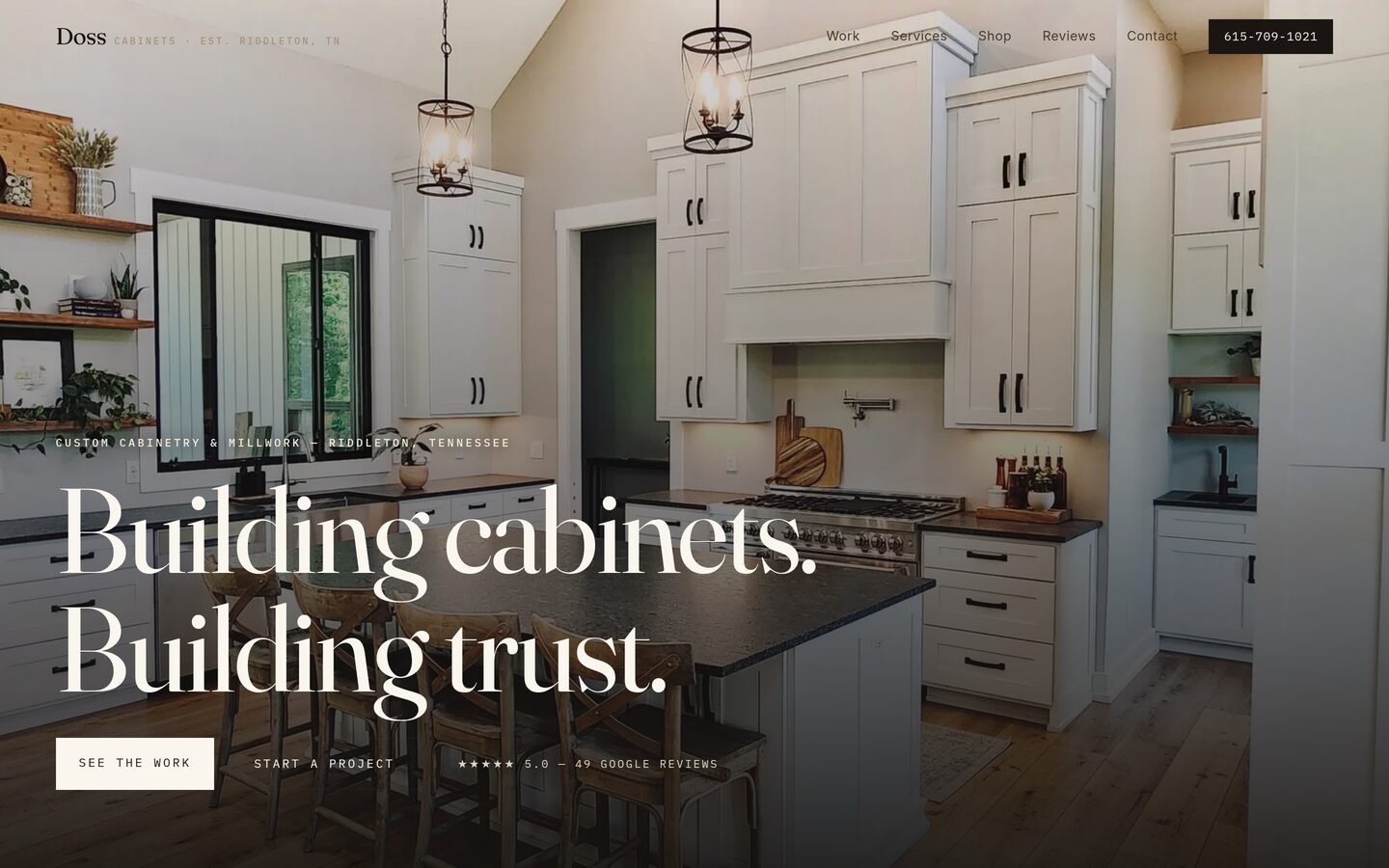 Doss Cabinets: homepage of the review-led portfolio site