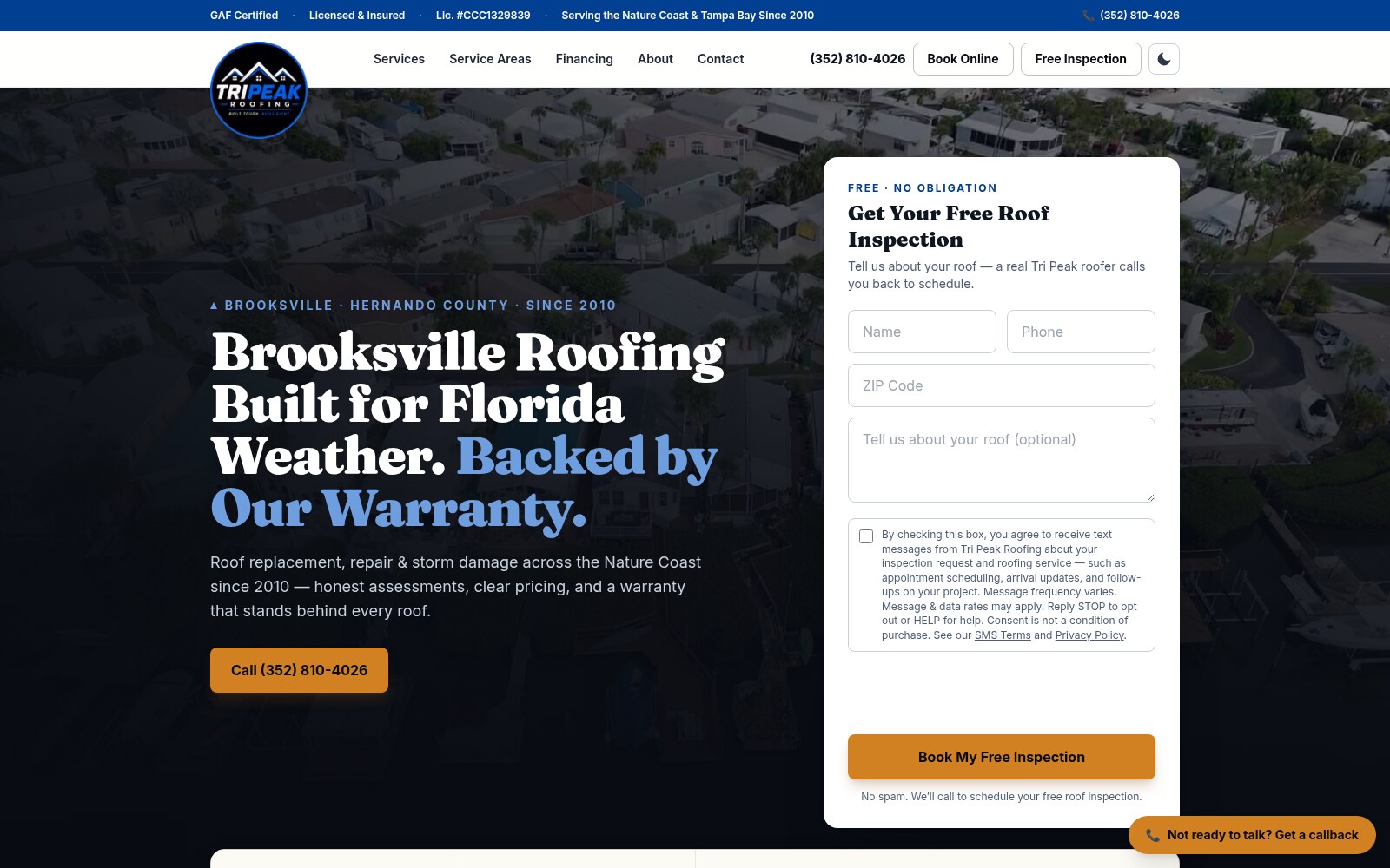 Tri Peak Roofers: the tripeakroofers.com homepage, live