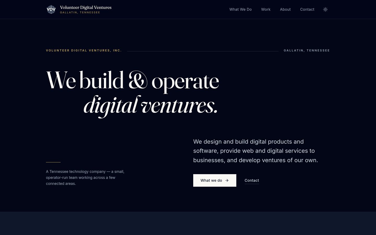 Volunteer Digital Ventures: screenshot of the live site